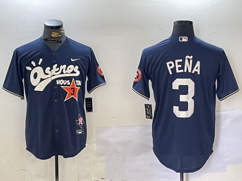 Men Houston Astros #3 Pena Blue Second generation joint name Nike 2024 MLB Jersey style 1